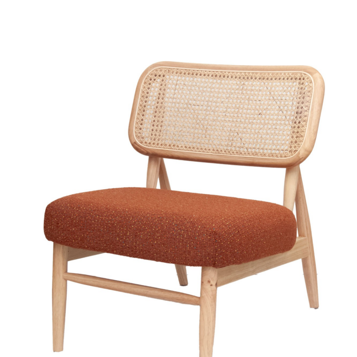 CHAISE LOUNGE EN HEVEA ET ROTIN-FOND MARRON- 63x70x74