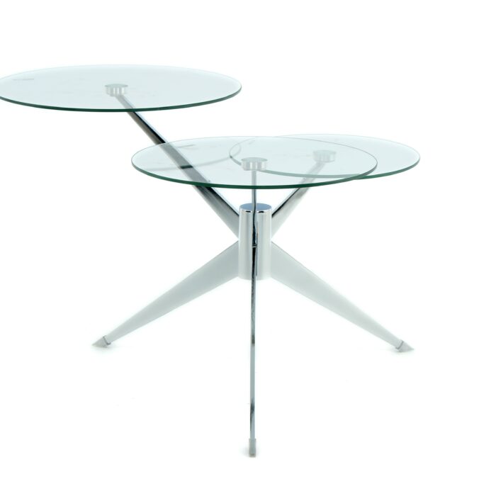 TABLE TRI-BATTERIE MÉTAL VERRE ARGENT