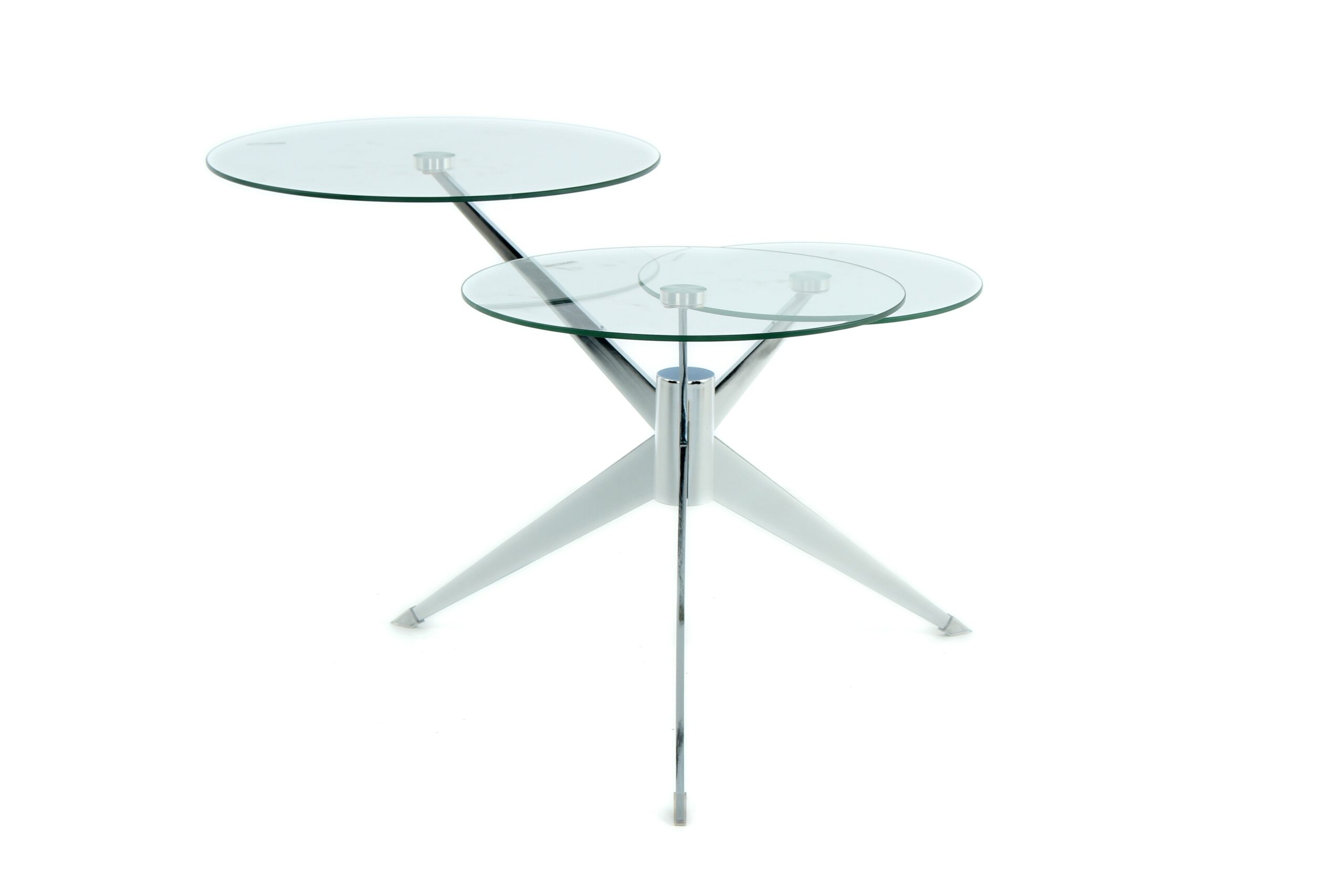 TABLE TRI-BATTERIE MÉTAL VERRE ARGENT