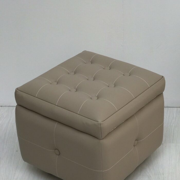 POUF / COFFRE - ASPECT CUIR GRAINÉ - TAUPE