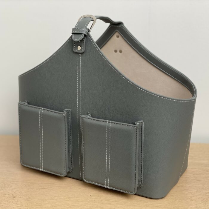 PORTE-REVUES 2 POCHES - ASPECT CUIR GRAINE - GRIS