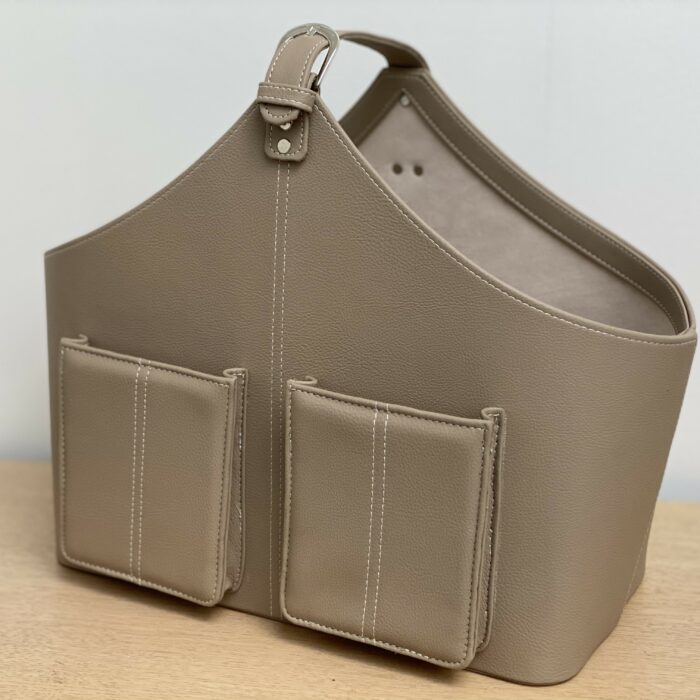 PORTE-REVUES 2 POCHES - ASPECT CUIR GRAINE - TAUPE