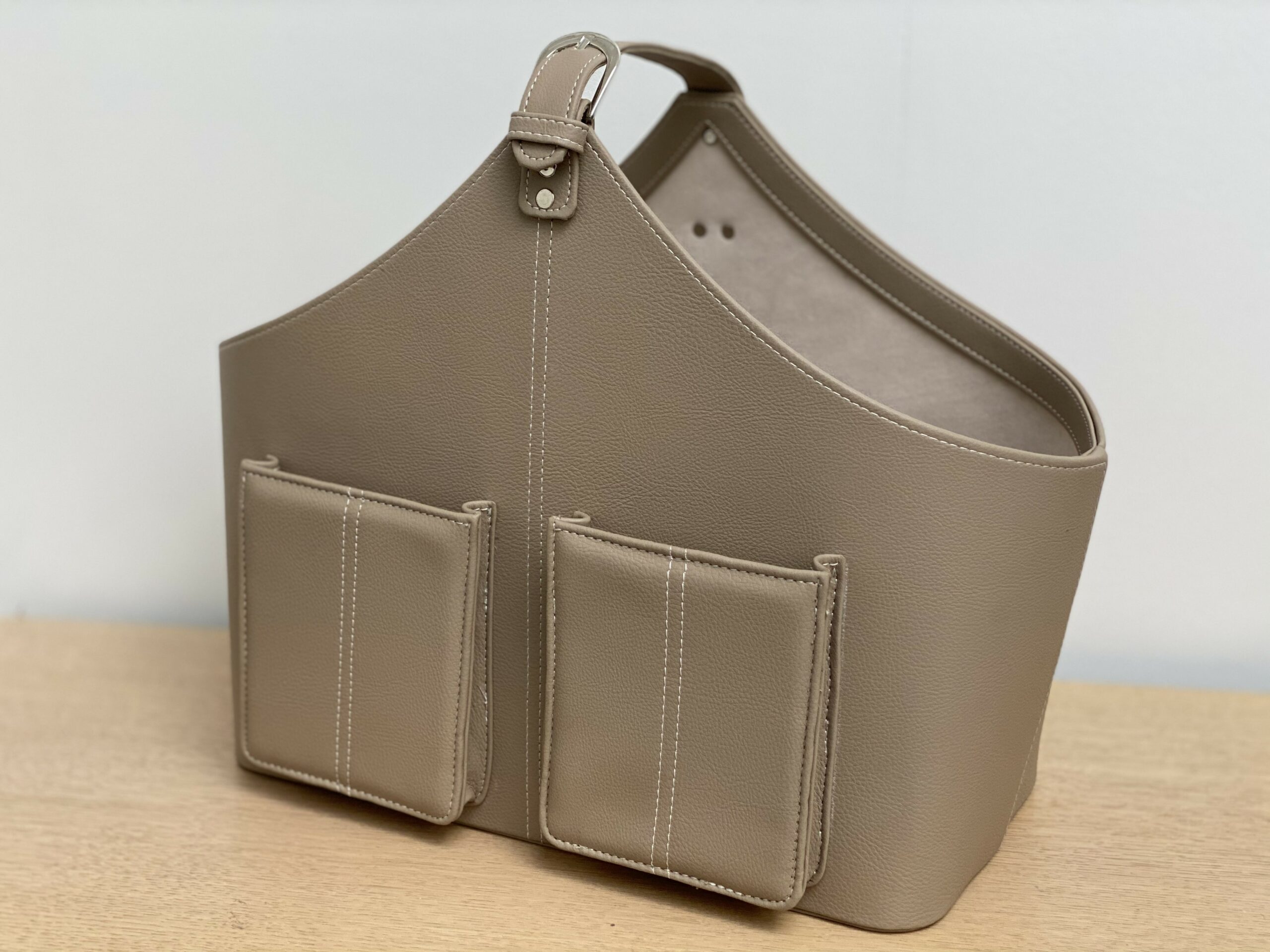 PORTE-REVUES 2 POCHES - ASPECT CUIR GRAINE - TAUPE