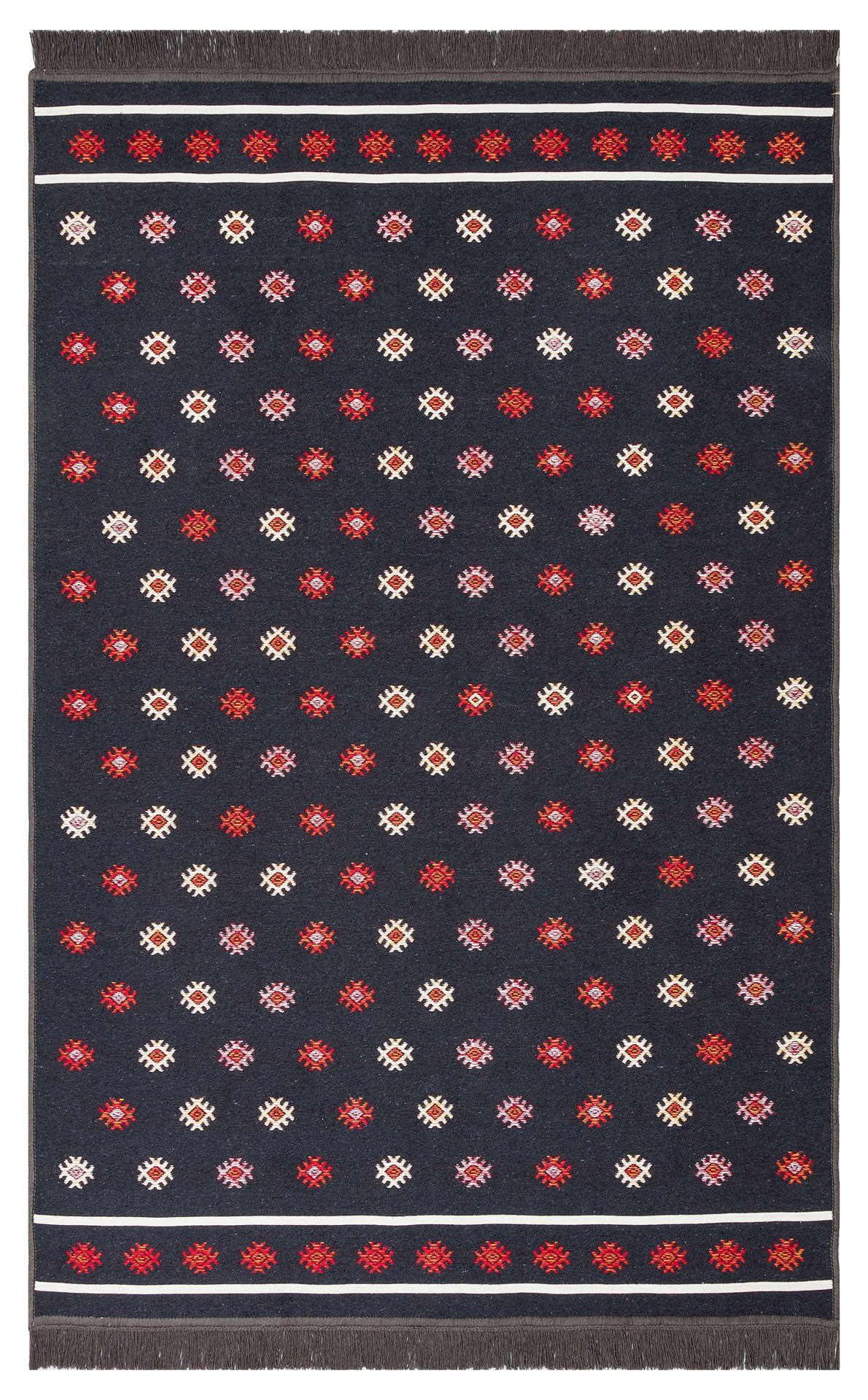 TAPIS COTON RECYCLE ROUGE NOIR 80x150x5