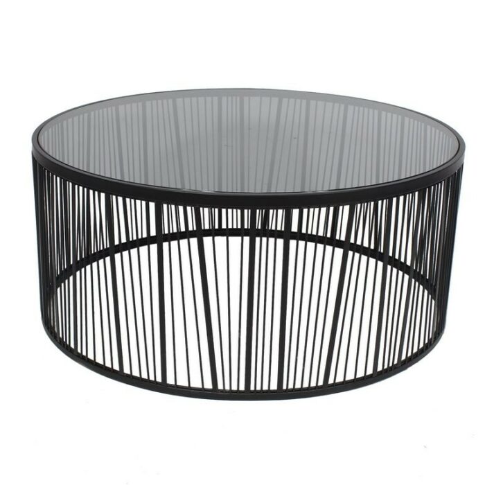 TABLE BASSE EN METAL VERRE NOIR-D80*H35CM