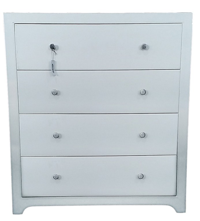 COMMODE 4 TIROIRS * ASPECT CUIR GRAINE * BLANC L80*P38*H90