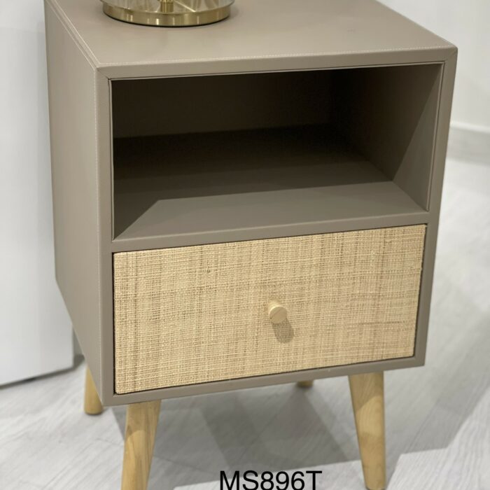 CHEVET 1 TIROIR S/PIED - ASPET CUIR GRAINE - TAUPE 57x40x34