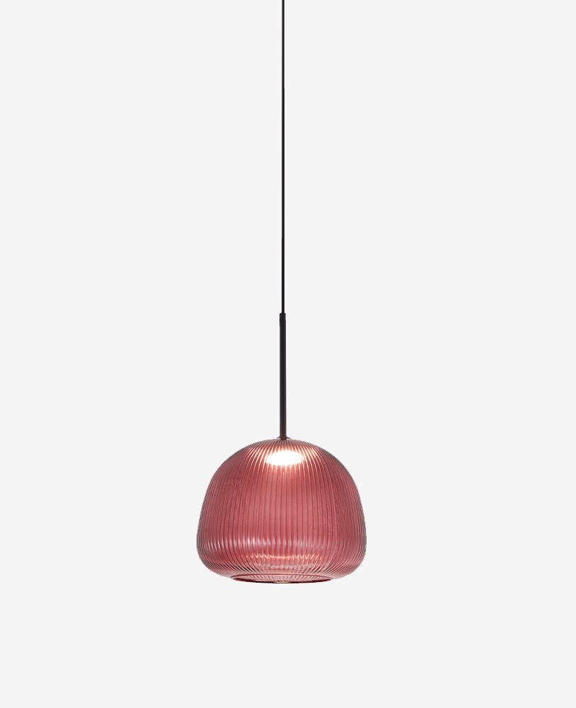 SUSPENSION EN VERRE ROUGE D23*H51 CM